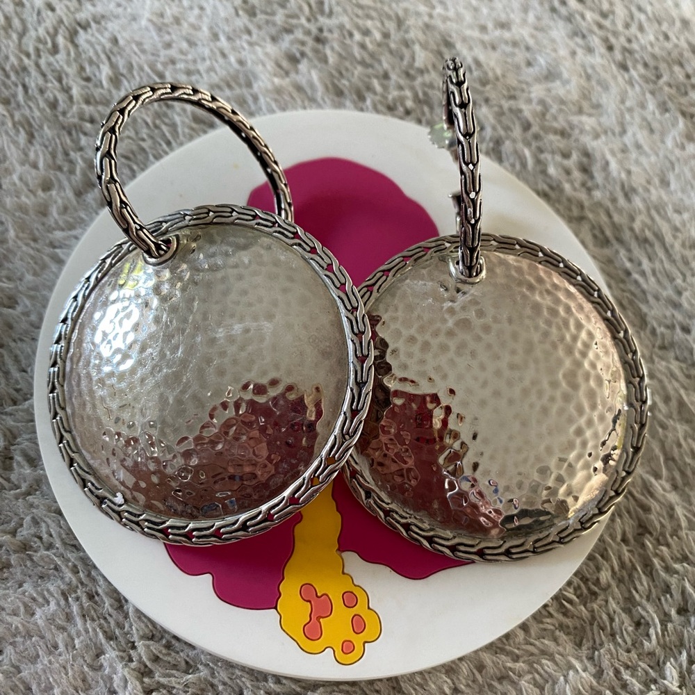 John Hardy Large Sterling Silver Palu Hammered Weave Earrings